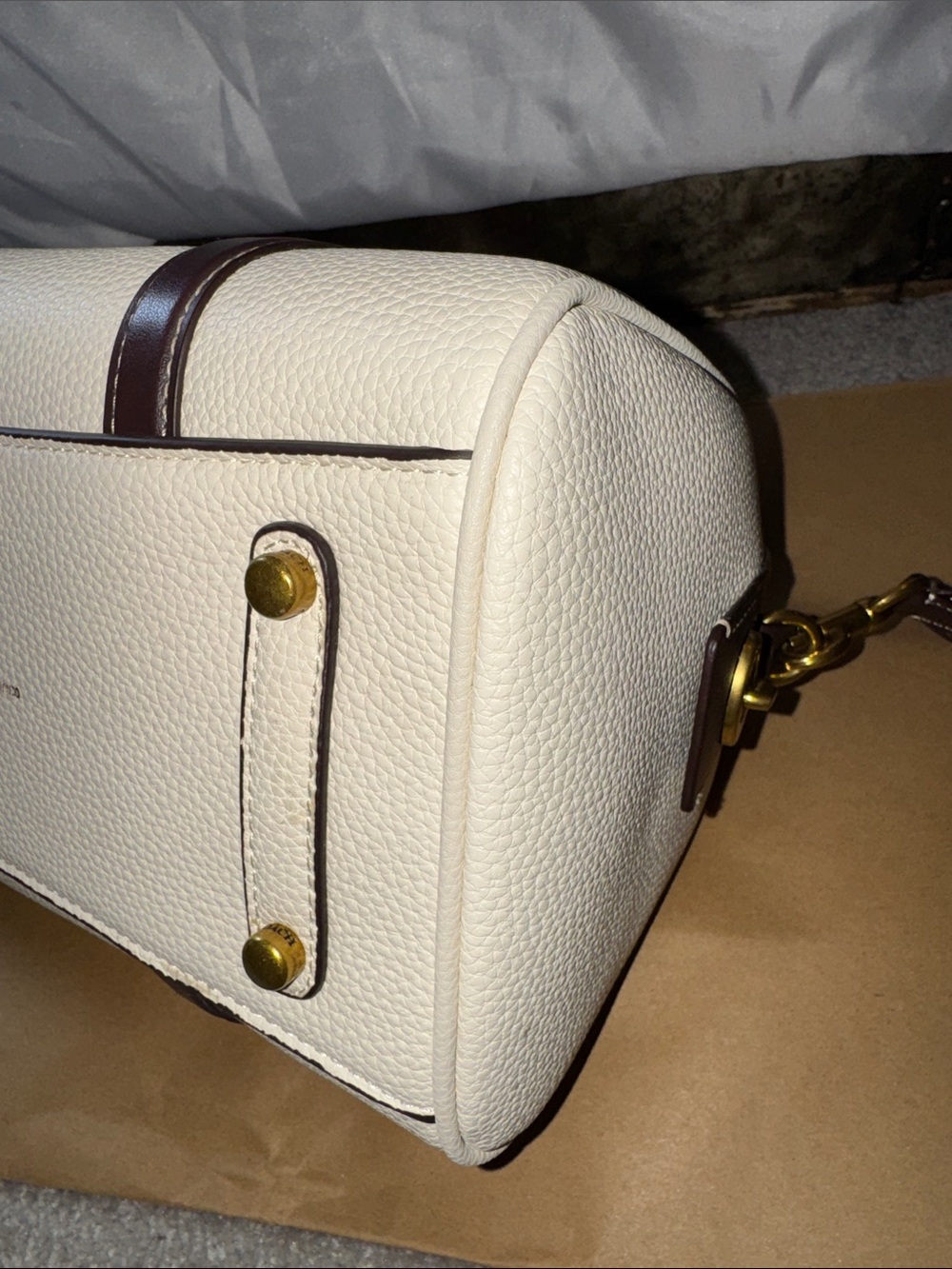 Coach Ruby Satchel 25 in Chalk with Dark Brown Trim and strap - Picture 8 of 15